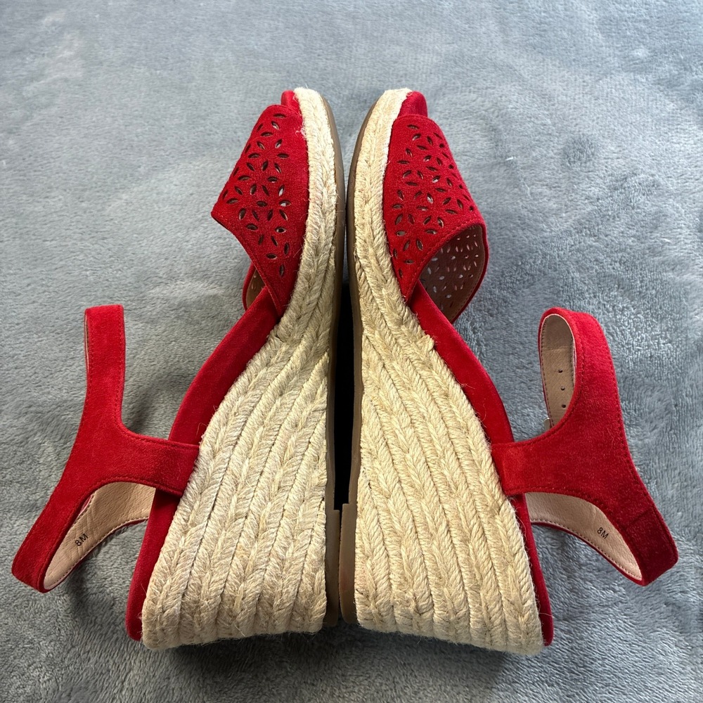 Vionic Ariel Red Suede Laser Cut Espadrille Wedge Sandals Womens 8M VS387 - Picture 7 of 16